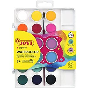Jovi Kit d'Aquarelles avec Pinceau, 18 godets de 22mm, Couleurs Brillantes et Intenses, Peinture facile à diluer à l'eau et à séchage rapide, Sans Gluten - Publicité Jovi Kit d'Aquarelles avec Pinceau, 18 godets de 22mm, Couleurs Brillantes et Intenses, Peinture facile à diluer à l'eau et à séchage rapide, Sans Gluten - Publicité