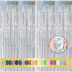 Montegoni 2 pièces 1x2,5 m Rideau Métallique de Frange Argentés , Décoration en Feuille de Paillettes pour le Nouvel An, Anniversaire, Fête de Mariage Frange pour la décoration - Publicité Montegoni 2 pièces 1x2,5 m Rideau Métallique de Frange Argentés , Décoration en Feuille de Paillettes pour le Nouvel An, Anniversaire, Fête de Mariage Frange pour la décoration - Publicité