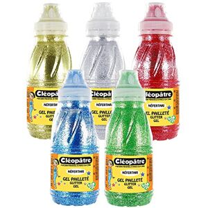 Cléopâtre GP250x5A Gel Pailleté Lot de 5 Flacons 250 ml Or/Argent/Vert/Rouge/Bleu - Publicité Cléopâtre GP250x5A Gel Pailleté Lot de 5 Flacons 250 ml Or/Argent/Vert/Rouge/Bleu - Publicité