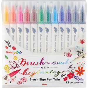 Pentel Arts Brush Sign Pen Twin SESW30C Pochette de 12 feutres pinceau bi-pointe, Pointe large et fine, Acquarellable, Couleurs assorties - Publicité Pentel Arts Brush Sign Pen Twin SESW30C Pochette de 12 feutres pinceau bi-pointe, Pointe large et fine, Acquarellable, Couleurs assorties - Publicité