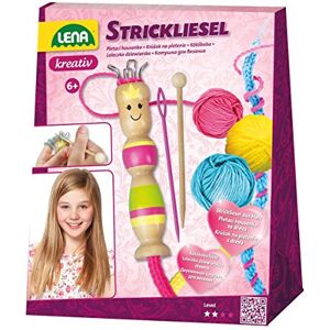 LENA - Kit, tricotin en Bois et Crochet, Aiguille à Tricoter et Fil en 3 Couleurs de 15 m de Long, idéal pour Enfants à partir de 6 Ans, 42375, Multicolore, STK - Publicité