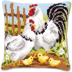 Vervaco , Kit Coussin Point De Croix, La Famille Coq, Multi-Couleurs, Design #2 - Publicité Vervaco , Kit Coussin Point De Croix, La Famille Coq, Multi-Couleurs, Design #2 - Publicité