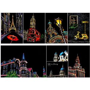 SiYear Scratch Paper Rainbow Painting Sketch, Scène de Nuit de la série City, Cadeau créatif pour Peinture à gratter, Tablier d'affichage pour Adulte et Enfant, avec 4 Outils, 8PACK - Publicité SiYear Scratch Paper Rainbow Painting Sketch, Scène de Nuit de la série City, Cadeau créatif pour Peinture à gratter, Tablier d'affichage pour Adulte et Enfant, avec 4 Outils, 8PACK - Publicité