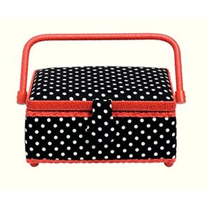 Prym Black & White Polka Dot Fabric with Red Trim Sewing Basket-Small, Cotton, 24x16x11 cm - Publicité