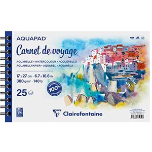 Clairefontaine 975959C Carnet de Voyage Spiralé Aquapad 25 Feuilles Papier Aquarelle Blanc Grain Moyen Fin 17x27 cm 300g Idéal pour les Artistes Globe-trotteurs - Publicité Clairefontaine 975959C Carnet de Voyage Spiralé Aquapad 25 Feuilles Papier Aquarelle Blanc Grain Moyen Fin 17x27 cm 300g Idéal pour les Artistes Globe-trotteurs - Publicité