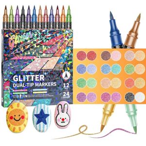 Hipzeepo Feutres à Effet Pailleté pour Gribouillages, Double Pointe, Bicolores, 24 Couleurs - Publicité Hipzeepo Feutres à Effet Pailleté pour Gribouillages, Double Pointe, Bicolores, 24 Couleurs - Publicité