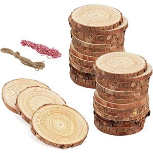 MANCHAP Lot de 30 tranches de bois naturel percées de 12 à 13 cm, cercles en bois brut avec ficelle, tranches de bois vierges inachevé pré-percées pour travaux manuels, décoration d'intérieur - Publicité MANCHAP Lot de 30 tranches de bois naturel percées de 12 à 13 cm, cercles en bois brut avec ficelle, tranches de bois vierges inachevé pré-percées pour travaux manuels, décoration d'intérieur - Publicité