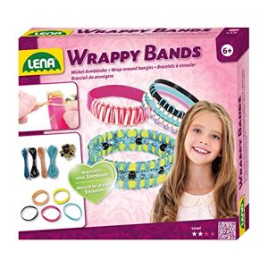 LENA 42652 Kit d'artisanat Wrappy Bands pour faire soi-même 3 bracelets, 7 bandes de silicone en 5 couleurs, cordon en 4 couleurs et 48 perles à enfiler, pour enfants à partir de 6 ans Multicolore - Publicité