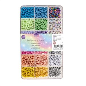 GLOREX 6 1630 222 – Lot de 1200 perles colorées pour la fabrication de bijoux, idéales pour enfiler des bracelets et des colliers - Publicité