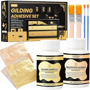 Tufinein Feuille d'Or Déco Kit, 100ml Adhésif pour Dorure et 100ml Vernis, Feuilles d'Or et Champagne Or Feuille Doré Kit, Meubles et Artisanat Décoration, Peinture d'Art et Décoration DIY - Publicité Tufinein Feuille d'Or Déco Kit, 100ml Adhésif pour Dorure et 100ml Vernis, Feuilles d'Or et Champagne Or Feuille Doré Kit, Meubles et Artisanat Décoration, Peinture d'Art et Décoration DIY - Publicité