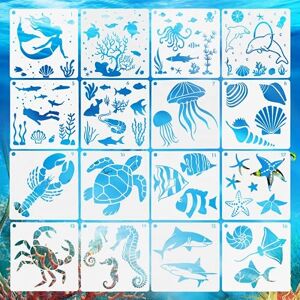 Chstarina 16 Pièces Pochoirs de Dessin des Animaux de Mer pour Enfant Pochoir Peinture de Mer Réutilisable Modèles de Peinture en Plastique pour Artisanant DIY Cartes Scrapbooking Albums Photos - Publicité Chstarina 16 Pièces Pochoirs de Dessin des Animaux de Mer pour Enfant Pochoir Peinture de Mer Réutilisable Modèles de Peinture en Plastique pour Artisanant DIY Cartes Scrapbooking Albums Photos - Publicité