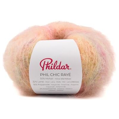 Phildar Pelote de Laine Phil Chic Raye Laine à Crocheter et à Tricoter 32% LAINE,16% POLYAMIDE,2% ELASTHANNE,50% KID MOHAIR Aiguille n°6 Couleur MULTICOLORE - Publicité Phildar Pelote de Laine Phil Chic Raye Laine à Crocheter et à Tricoter 32% LAINE,16% POLYAMIDE,2% ELASTHANNE,50% KID MOHAIR Aiguille n°6 Couleur MULTICOLORE - Publicité