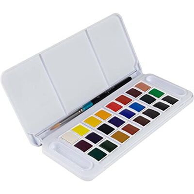 Daler Rowney Aquafine Set de voyage peinture aquarelle 24 demi-godets et 1 pinceau - Publicité Daler Rowney Aquafine Set de voyage peinture aquarelle 24 demi-godets et 1 pinceau - Publicité