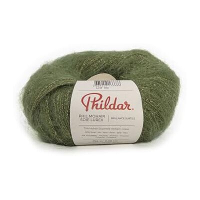 Phildar Pelote de Laine Phil Mohair Soie Lurex Laine à Crocheter et à Tricoter 14% SOIE,4% POLYAMIDE,78% KID MOHAIR,4% POLYESTER METALLISE Aiguille n°5 Couleur VERT - Publicité Phildar Pelote de Laine Phil Mohair Soie Lurex Laine à Crocheter et à Tricoter 14% SOIE,4% POLYAMIDE,78% KID MOHAIR,4% POLYESTER METALLISE Aiguille n°5 Couleur VERT - Publicité