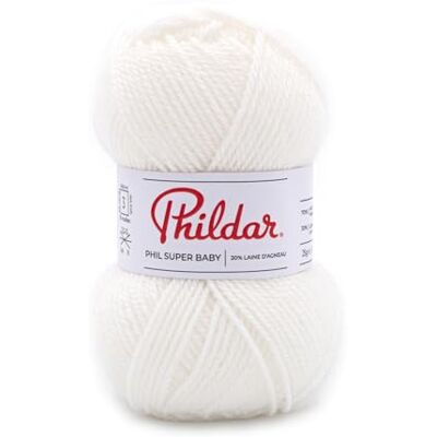 Phildar Pelote de Laine Phil Super Baby Laine à Crocheter et à Tricoter 70% ACRYLIQUE,30% LAINE D'AGNEAU Aiguille n°3 Couleur BLANC - Publicité Phildar Pelote de Laine Phil Super Baby Laine à Crocheter et à Tricoter 70% ACRYLIQUE,30% LAINE D'AGNEAU Aiguille n°3 Couleur BLANC - Publicité