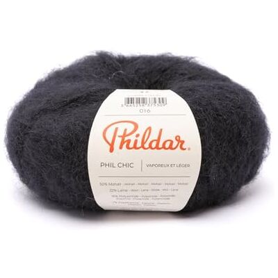 Phildar Pelote de Laine Phil Chic Laine à Crocheter et à Tricoter 32% LAINE,16% POLYAMIDE,2% ELASTHANNE,50% KID MOHAIR Aiguille n°6 Couleur NOIR - Publicité Phildar Pelote de Laine Phil Chic Laine à Crocheter et à Tricoter 32% LAINE,16% POLYAMIDE,2% ELASTHANNE,50% KID MOHAIR Aiguille n°6 Couleur NOIR - Publicité