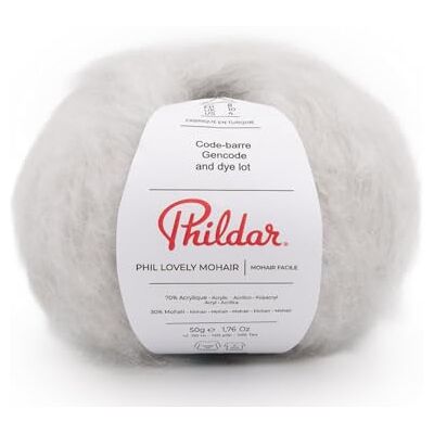 Phildar Pelote de Laine Phil Lovely Mohair Laine à Crocheter et à Tricoter 30% MOHAIR,70% ACRYLIQUE Aiguille n°8 Couleur GRIS - Publicité Phildar Pelote de Laine Phil Lovely Mohair Laine à Crocheter et à Tricoter 30% MOHAIR,70% ACRYLIQUE Aiguille n°8 Couleur GRIS - Publicité