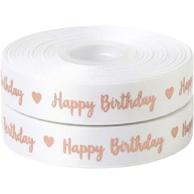 My Ribbon Laces Ruban de luxe en satin or rose avec inscription « Happy Birthday » 2 m x 25 mm Pour gâteaux, gâteaux d'anniversaire, emballages cadeaux, cartes d'anniversaire Artisanat (or rose et blanc) - Publicité My Ribbon Laces Ruban de luxe en satin or rose avec inscription « Happy Birthday » 2 m x 25 mm Pour gâteaux, gâteaux d'anniversaire, emballages cadeaux, cartes d'anniversaire Artisanat (or rose et blanc) - Publicité