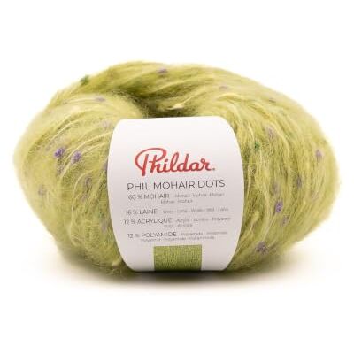 Phildar Pelote de Laine Phil Mohair Dots Laine à Crocheter et à Tricoter 16% LAINE,60% MOHAIR,12% ACRYLIQUE,12% POLYAMIDE Aiguille n°6 Couleur VERT - Publicité Phildar Pelote de Laine Phil Mohair Dots Laine à Crocheter et à Tricoter 16% LAINE,60% MOHAIR,12% ACRYLIQUE,12% POLYAMIDE Aiguille n°6 Couleur VERT - Publicité