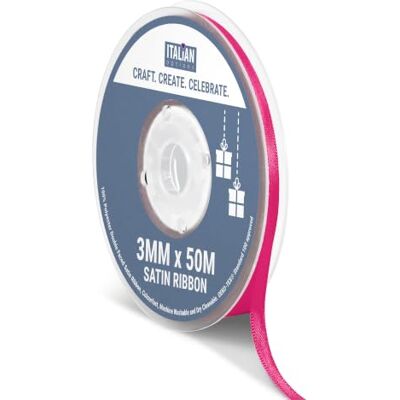 Italian Options Rouleau de ruban de satin, 3 mm de large x 50 m, cerise - Publicité Italian Options Rouleau de ruban de satin, 3 mm de large x 50 m, cerise - Publicité