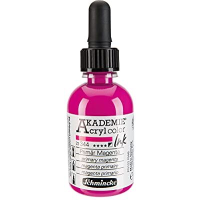 Schmincke AKADEMIE® Acryl color INK, magenta primaire, 50 ml, 23 344 024, encre acrylique pigmentée pour la peinture, l'écriture, l'aérographie. Publicité Schmincke AKADEMIE® Acryl color INK, magenta primaire, 50 ml, 23 344 024, encre acrylique pigmentée pour la peinture, l'écriture, l'aérographie. Publicité