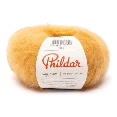 Phildar Pelote de Laine Phil Chic Laine à Crocheter et à Tricoter 32% LAINE,16% POLYAMIDE,2% ELASTHANNE,50% KID MOHAIR Aiguille n°6 Couleur JAUNE - Publicité Phildar Pelote de Laine Phil Chic Laine à Crocheter et à Tricoter 32% LAINE,16% POLYAMIDE,2% ELASTHANNE,50% KID MOHAIR Aiguille n°6 Couleur JAUNE - Publicité
