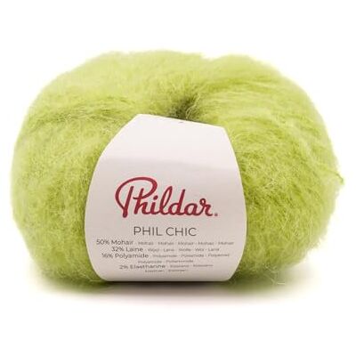 Phildar Pelote de Laine Phil Chic Laine à Crocheter et à Tricoter 32% LAINE,16% POLYAMIDE,2% ELASTHANNE,50% KID MOHAIR Aiguille n°6 Couleur VERT - Publicité Phildar Pelote de Laine Phil Chic Laine à Crocheter et à Tricoter 32% LAINE,16% POLYAMIDE,2% ELASTHANNE,50% KID MOHAIR Aiguille n°6 Couleur VERT - Publicité