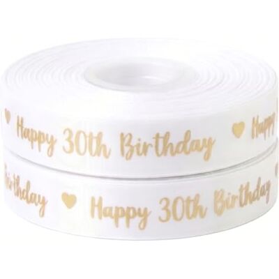 My Ribbon Laces Ruban en satin blanc avec impression feuille d'or, ruban de gâteau et d'anniversaire pour emballage cadeau, 2 m x 25 mm, décoration pour loisirs créatifs et cartes - Publicité My Ribbon Laces Ruban en satin blanc avec impression feuille d'or, ruban de gâteau et d'anniversaire pour emballage cadeau, 2 m x 25 mm, décoration pour loisirs créatifs et cartes - Publicité
