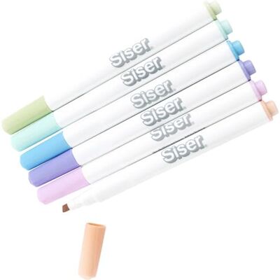 SISER Marqueurs de sublimation Pastel Pack. Lot de 6 marqueurs à pointe ronde pour les loisirs créatifs. Compatibles avec les machines de decoupe. Publicité SISER Marqueurs de sublimation Pastel Pack. Lot de 6 marqueurs à pointe ronde pour les loisirs créatifs. Compatibles avec les machines de decoupe. Publicité
