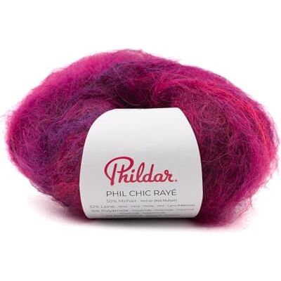 Phildar Pelote de Laine Phil Chic Raye Laine à Crocheter et à Tricoter 32% LAINE,16% POLYAMIDE,2% ELASTHANNE,50% KID MOHAIR Aiguille n°6 Couleur ROUGE - Publicité Phildar Pelote de Laine Phil Chic Raye Laine à Crocheter et à Tricoter 32% LAINE,16% POLYAMIDE,2% ELASTHANNE,50% KID MOHAIR Aiguille n°6 Couleur ROUGE - Publicité