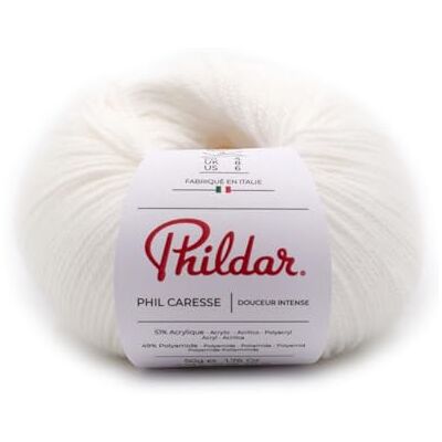 Phildar Pelote de Laine Phil Caresse Laine à Crocheter et à Tricoter 51% ACRYLIQUE,49% POLYAMIDE Aiguille n°4 Couleur BLANC - Publicité Phildar Pelote de Laine Phil Caresse Laine à Crocheter et à Tricoter 51% ACRYLIQUE,49% POLYAMIDE Aiguille n°4 Couleur BLANC - Publicité