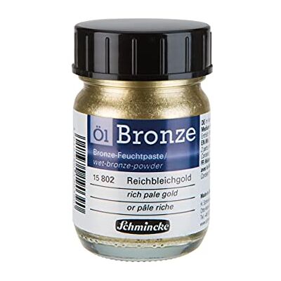 Schmincke Bronze à l'huile, or pâle riche, 50 ml, 15 802 024, pour des effets métalliques aux reflets argentés sur des tableaux à l’huile ou autres supports pré-apprêtés, comme p. ex. bois, métal ou plâtre - Publicité Schmincke Bronze à l'huile, or pâle riche, 50 ml, 15 802 024, pour des effets métalliques aux reflets argentés sur des tableaux à l’huile ou autres supports pré-apprêtés, comme p. ex. bois, métal ou plâtre - Publicité