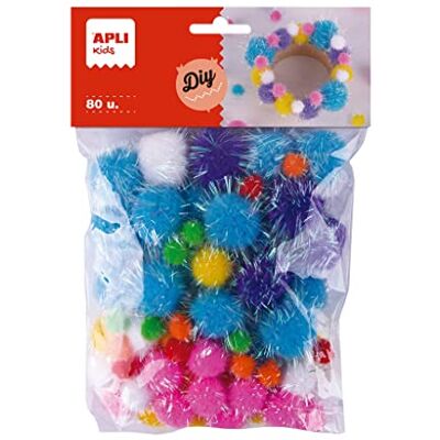 APLI - 19366 - Pompons multicolores - 10/20/25 mm - 30/30/20 - Publicité APLI - 19366 - Pompons multicolores - 10/20/25 mm - 30/30/20 - Publicité