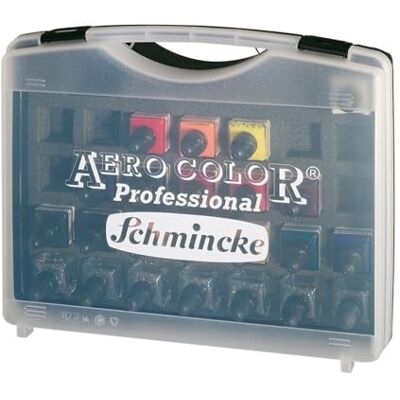 Schmincke AERO COLOR® Professional coffret en plastique, 16 x 28 ml couleurs acryliques extra-fines + 7 flacons vides pour vos propres mélanges, 81 124 097, aérographie, peinture acrylique, techniques mixtes, encre acrylique - Publicité Schmincke AERO COLOR® Professional coffret en plastique, 16 x 28 ml couleurs acryliques extra-fines + 7 flacons vides pour vos propres mélanges, 81 124 097, aérographie, peinture acrylique, techniques mixtes, encre acrylique - Publicité