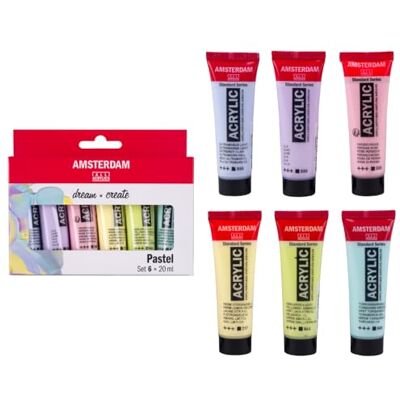 Amsterdam Set de Peinture Acrylique Pastel Série Standard, 6 x 20 ml, Fini Satiné, À Base d'Eau, Sans Odeur, Emballage Durable et Écologique - Publicité Amsterdam Set de Peinture Acrylique Pastel Série Standard, 6 x 20 ml, Fini Satiné, À Base d'Eau, Sans Odeur, Emballage Durable et Écologique - Publicité