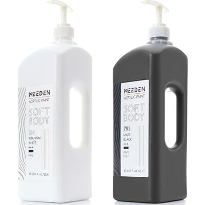 MEEDEN Peinture Acrylique Fluide: Noir et Blanc 2x2L/69oz Peinture Liquide Artiste en Vrac avec Pompe Finition Matte et Haute Cohérence Grande Fourniture d'Art pour Toile, Artisanat, Verre, Bois - Publicité MEEDEN Peinture Acrylique Fluide: Noir et Blanc 2x2L/69oz Peinture Liquide Artiste en Vrac avec Pompe Finition Matte et Haute Cohérence Grande Fourniture d'Art pour Toile, Artisanat, Verre, Bois - Publicité