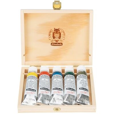 Schmincke MUSSINI® 70719097 Lot de 5 peintures à l'huile de résine pour artiste Evan Woodruffe selection, couleurs semi-soufflées, hautement pigmentées, résistantes à la lumière, 5 x 15 ml - Publicité Schmincke MUSSINI® 70719097 Lot de 5 peintures à l'huile de résine pour artiste Evan Woodruffe selection, couleurs semi-soufflées, hautement pigmentées, résistantes à la lumière, 5 x 15 ml - Publicité