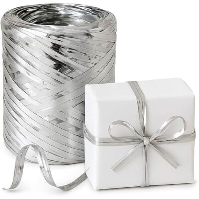 GRAN VELADA Ruban de raphia argent mat-métallisé 200 m Matériau pour travaux manuels et décoration Idéal pour cadeaux et projets créatifs - Publicité GRAN VELADA Ruban de raphia argent mat-métallisé 200 m Matériau pour travaux manuels et décoration Idéal pour cadeaux et projets créatifs - Publicité