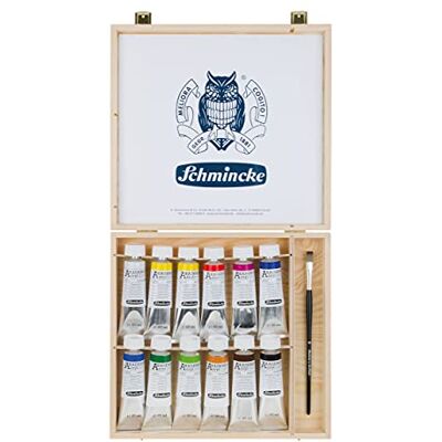 Schmincke AKADEMIE®Acrylique, 12 tubes en 60 ml, 76 014 097, coffret en bois, couleurs acryliques fines pour artistes, brillantes, sans cadmium, idéales pour les mélanges, 1 pinceau daVinci - Publicité Schmincke AKADEMIE®Acrylique, 12 tubes en 60 ml, 76 014 097, coffret en bois, couleurs acryliques fines pour artistes, brillantes, sans cadmium, idéales pour les mélanges, 1 pinceau daVinci - Publicité