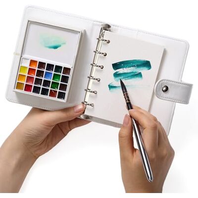 MEEDEN Coffret de peinture aquarelle de voyage Journal de croquis portable avec 30 feuilles de papier aquarelle, 24 couleurs de peinture, pinceau et palette Kit de peinture à l'eau pour débutants - Publicité MEEDEN Coffret de peinture aquarelle de voyage Journal de croquis portable avec 30 feuilles de papier aquarelle, 24 couleurs de peinture, pinceau et palette Kit de peinture à l'eau pour débutants - Publicité