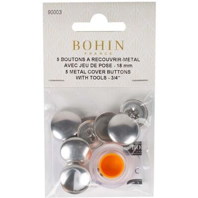 Bohin Aluminium (18mm) Boutons Couvrir 5 Pièces - Publicité Bohin Aluminium (18mm) Boutons Couvrir 5 Pièces - Publicité