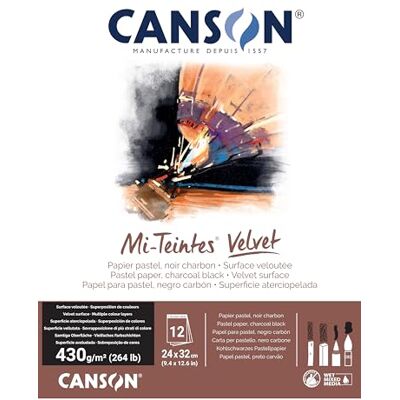 Canson Mi-Teintes Velvet Pad - Noir Charbon - 430gsm - 12 feuilles - 24 x 32cm - Publicité Canson Mi-Teintes Velvet Pad - Noir Charbon - 430gsm - 12 feuilles - 24 x 32cm - Publicité
