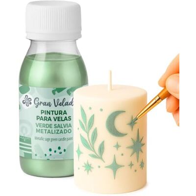 GRAN VELADA Peinture pour bougies vert sauge métallisé 60 ml Facile à utiliser Idéal pour décorer vos créations Revêtement effet métal pour bougies - Publicité GRAN VELADA Peinture pour bougies vert sauge métallisé 60 ml Facile à utiliser Idéal pour décorer vos créations Revêtement effet métal pour bougies - Publicité