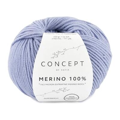 Katıa Merino 100 % by Concept de Katia pelotes de 50 g et 102 m (96 Mauve clair) - Publicité Katıa Merino 100 % by Concept de Katia pelotes de 50 g et 102 m (96 Mauve clair) - Publicité