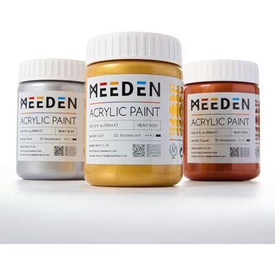 MEEDEN Kit de Peintures Acryliques Métalliques : Peinture Or Argent Cuivre 3 Couleurs x 300 ml pour Adultes sur Craft Décoration Cadeau de Noël Peintures Epaisses à la Feuille d’Or pour Peinture - Publicité MEEDEN Kit de Peintures Acryliques Métalliques : Peinture Or Argent Cuivre 3 Couleurs x 300 ml pour Adultes sur Craft Décoration Cadeau de Noël Peintures Epaisses à la Feuille d’Or pour Peinture - Publicité