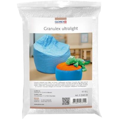 GLOREX Granulex Ultralight, matériau de rembourrage, 5 l Billes de rembourrage ultra-légères pour coussins et peluches, référence 0 2545 05 - Publicité GLOREX Granulex Ultralight, matériau de rembourrage, 5 l Billes de rembourrage ultra-légères pour coussins et peluches, référence 0 2545 05 - Publicité