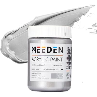 MEEDEN Peinture acrylique métallique argentée : 10,1oz / 300 ml Peinture argentée pour adultes Artistes sur décoration cadeau de Noël Peintures métalliques pour peinture Artisanat en toile - Publicité MEEDEN Peinture acrylique métallique argentée : 10,1oz / 300 ml Peinture argentée pour adultes Artistes sur décoration cadeau de Noël Peintures métalliques pour peinture Artisanat en toile - Publicité