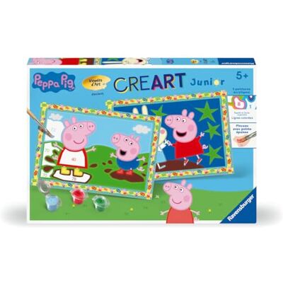 Ravensburger CreArt Junior Peppa Pig, peinture par numéros enfant dès 5 ans, kit créatif avec 2 tableaux, 5 peintures acryliques et pinceau, activité manuelle fille et garçon, 25779 - Publicité Ravensburger CreArt Junior Peppa Pig, peinture par numéros enfant dès 5 ans, kit créatif avec 2 tableaux, 5 peintures acryliques et pinceau, activité manuelle fille et garçon, 25779 - Publicité