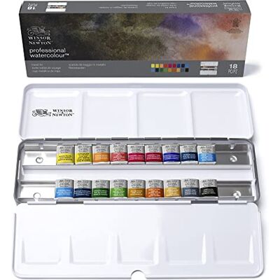 Winsor & Newton - Aquarelle Boîte voyage 18 demi-godets - Publicité Winsor & Newton - Aquarelle Boîte voyage 18 demi-godets - Publicité