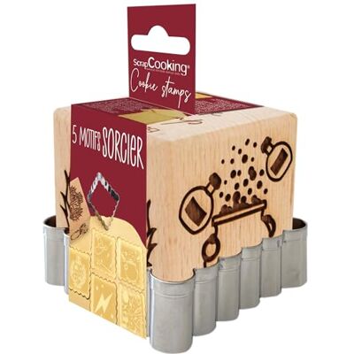 ScrapCooking Tampon biscuit bois "Sorcier" + découpoir - Publicité ScrapCooking Tampon biscuit bois "Sorcier" + découpoir - Publicité